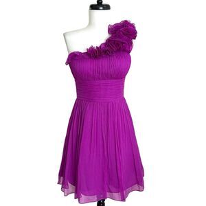 CACHE Y2K Silk Mini Dress Sz 2 Purple Ruffled One Shoulder Fairy Cocktail
